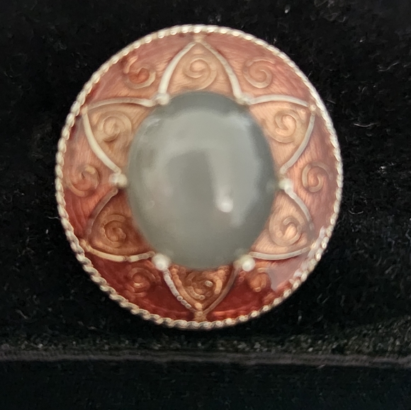 Moonstone with red enamel in 925 Silver. Size 10 - Picture 2 of 6